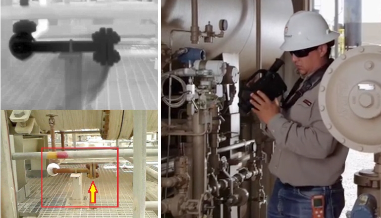 Ukázka vizualizace úniku plynu termokamerou FLIR Ukázka vizualizace úniku plynu termokamerou FLIR