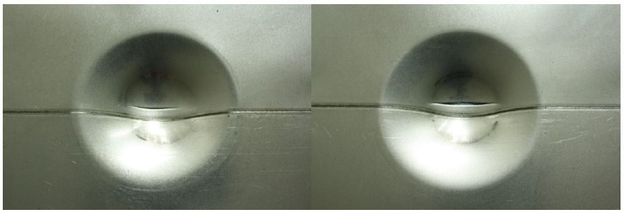 Obr 20c Vzhľad vtlačkov a trhlín kombinovaného polotvaru z vnútornej strany