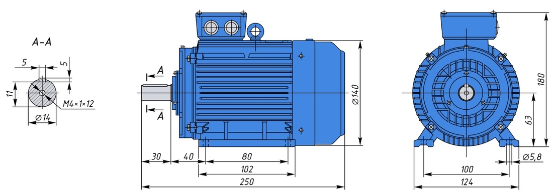Obr. 2. Výkres indukčného motora AIR63V2 na pätkách