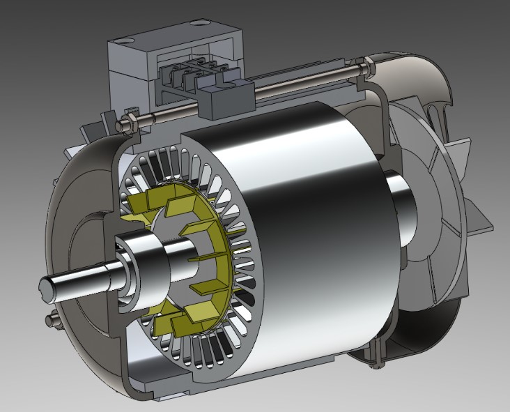 Obr. 5. SolidWorks. Indukčný motor v reze