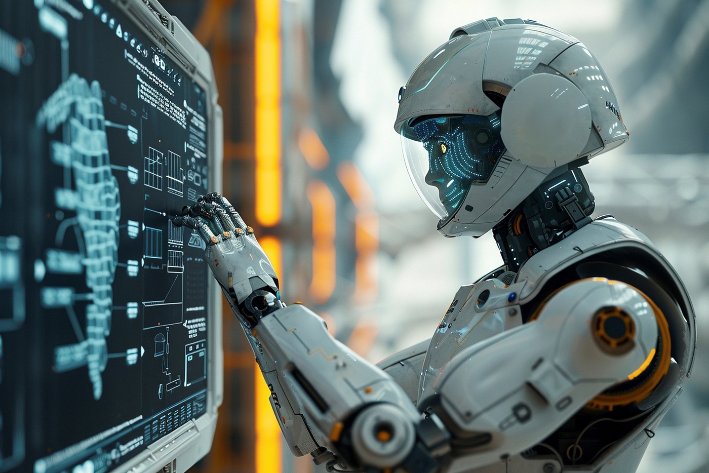 futuristic scene with high tech robot used construction industry